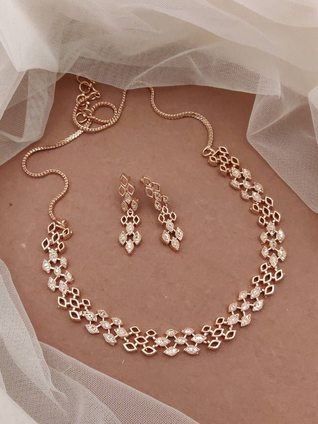 FANCY KF Rose Gold-Plated American Diamond Studded Jewellery Set
