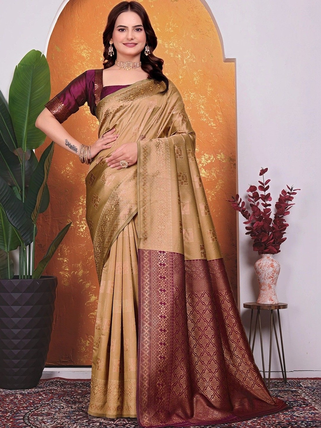 Parvanya Fashion Hub Zari Silk Blend Heavy Work Saree
