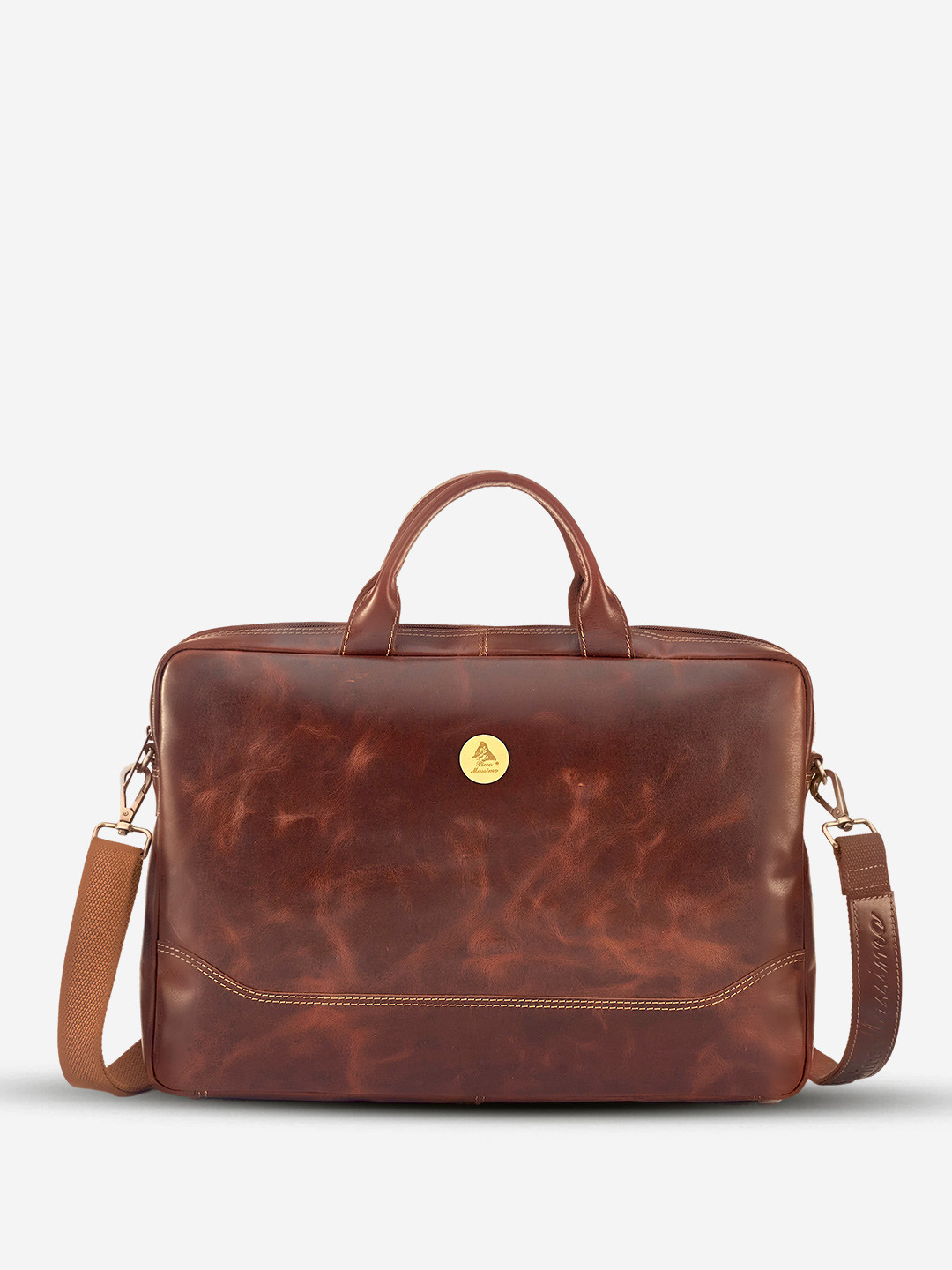 Picco Massimo Unisex Brown Leather 15 Inch Laptop Bag
