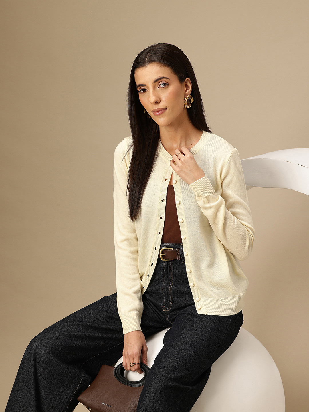 Chemistry Acrylic Round Neck Cardigan