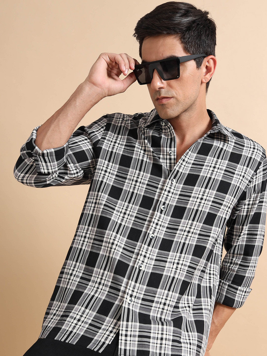 StitchX Men Checked Twill Back Embroidered Long Sleeves Shirt