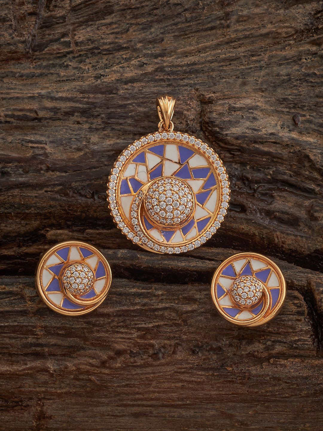 Kushal's Fashion Jewellery Ivory-Lavender Gold-Plated Party Zircon Pendant Set