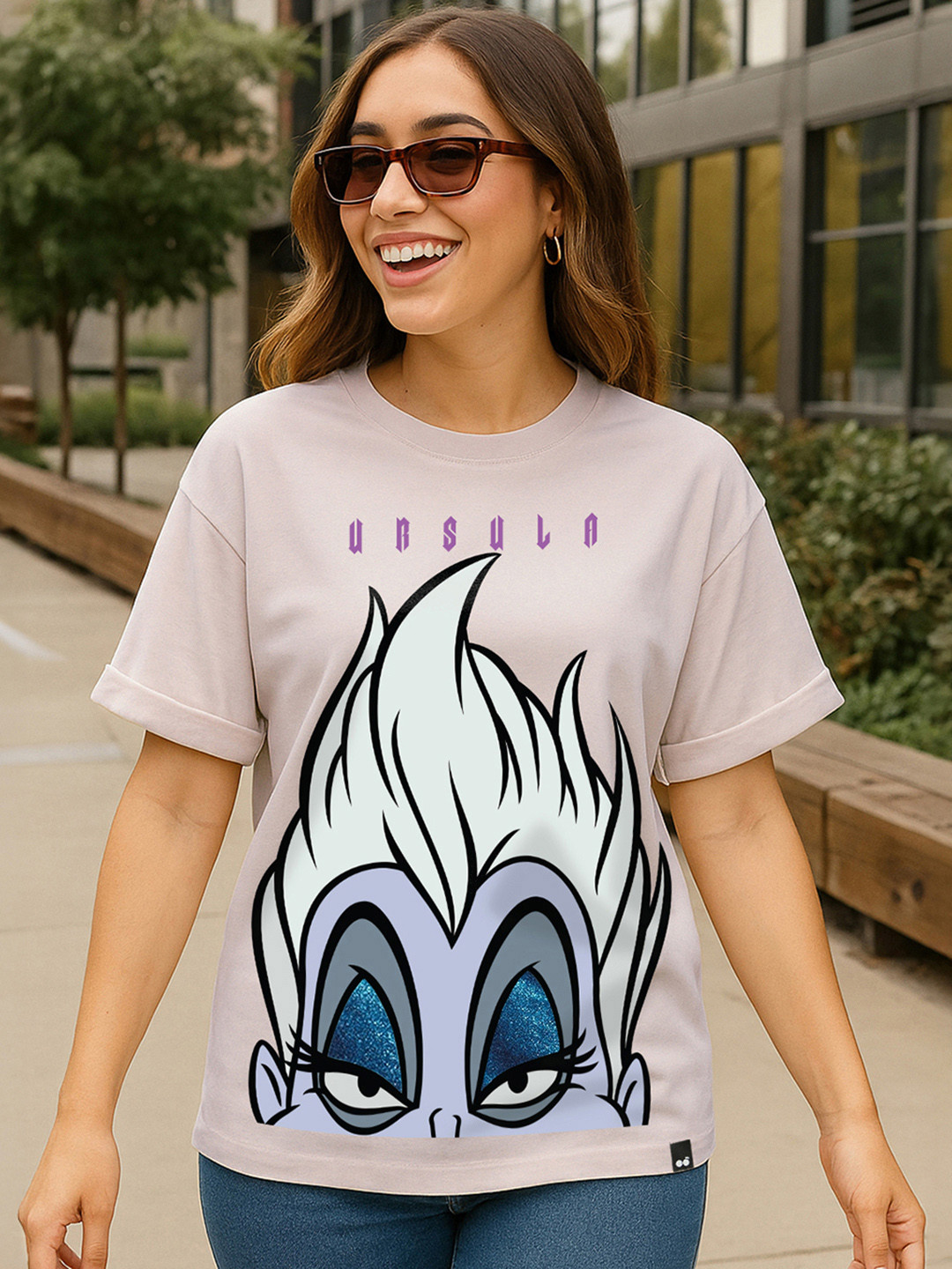 Bewakoof Ursula Stare Graphic Printed Embellished Detail Pure Cotton Boyfriend Fit T-shirt