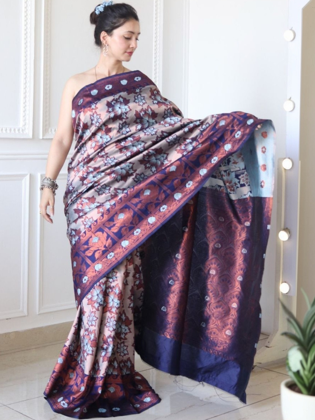 Style Drawer Floral Pure Cotton Kanjeevaram Saree