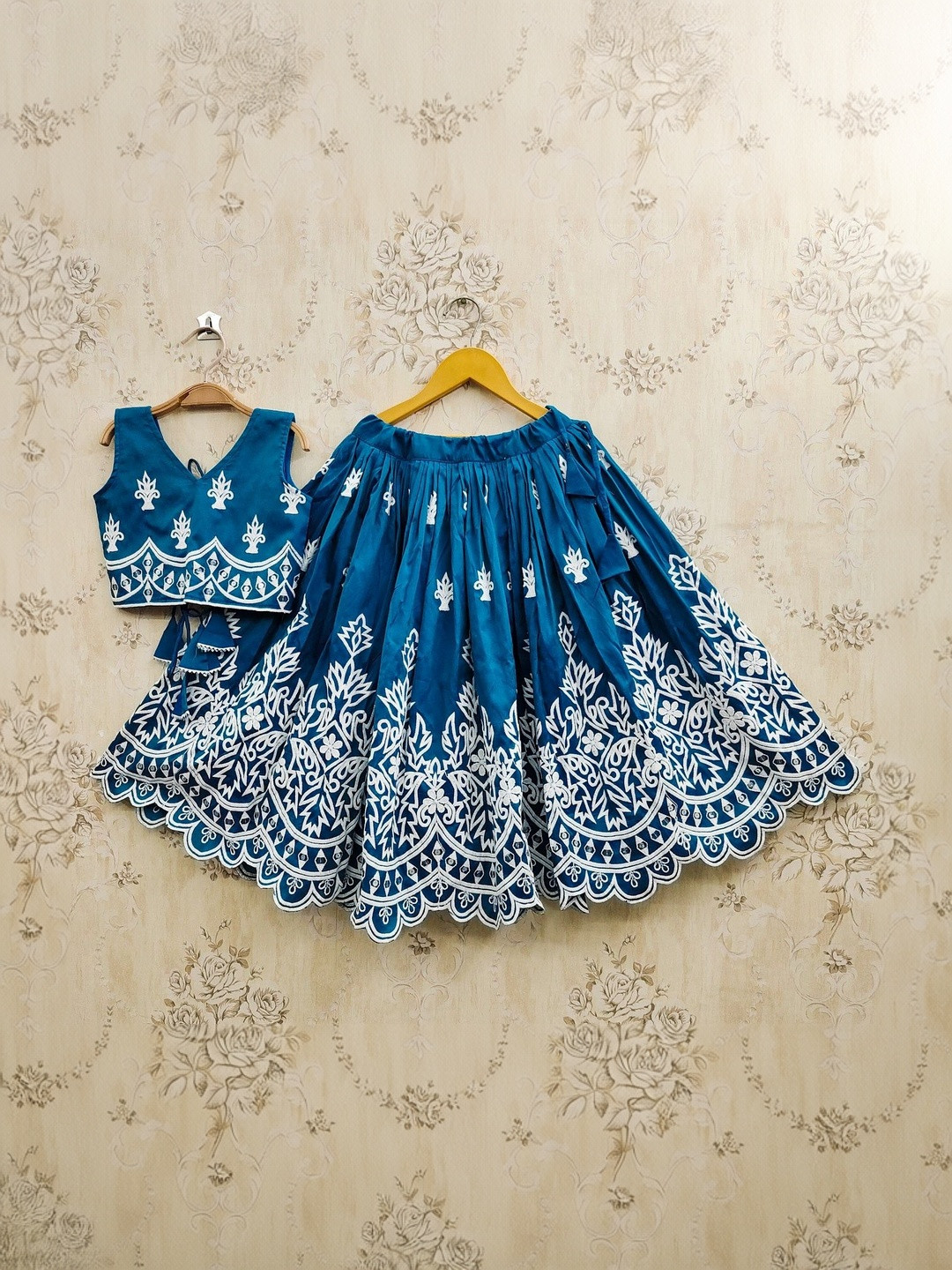 Sangria Girls Thread Work Embroidered V-Neck Flared Lehenga With Choli