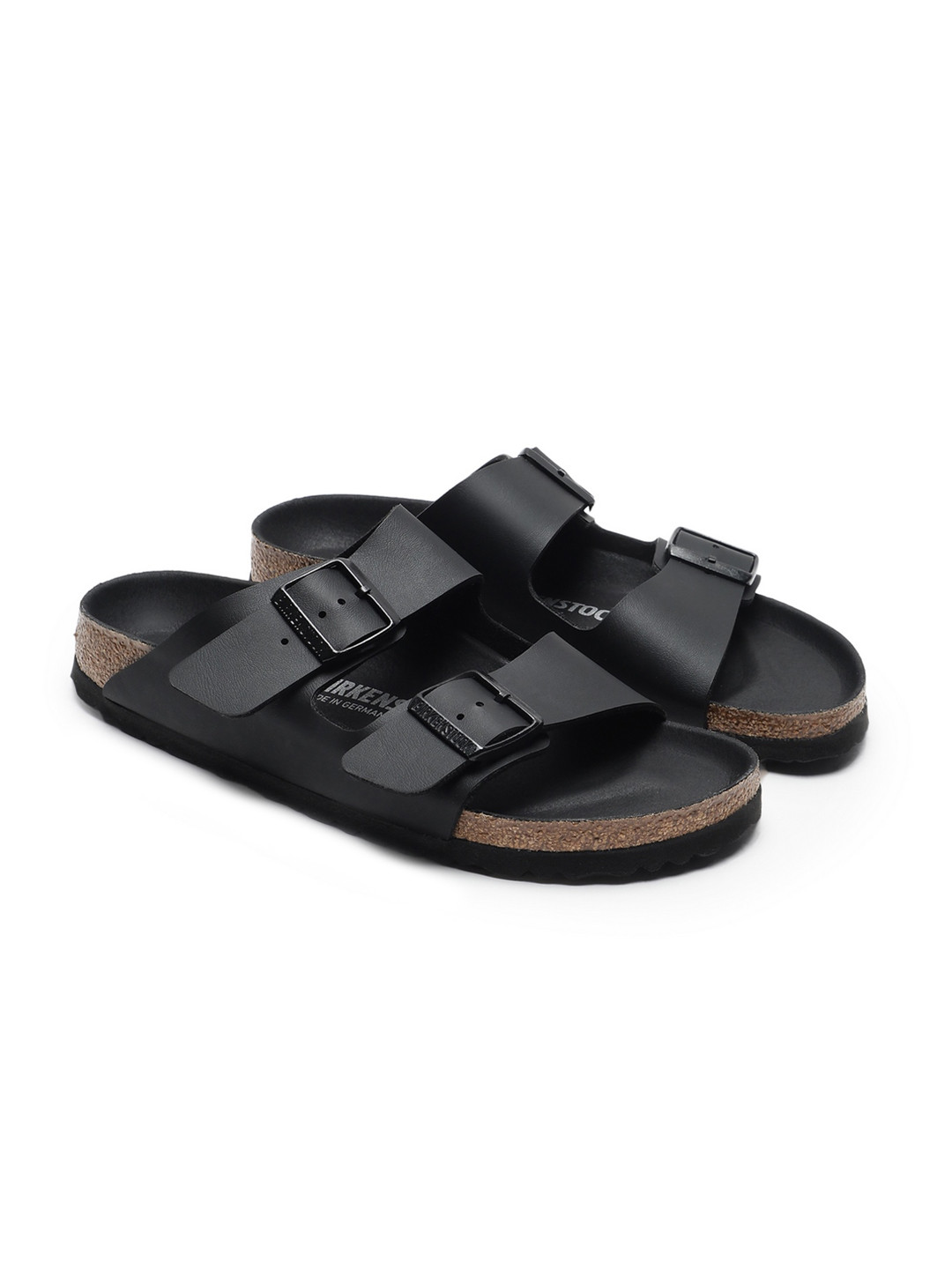 Birkenstock Arizona Black Narrow Width Birko-Flor Two-Strap Sandals