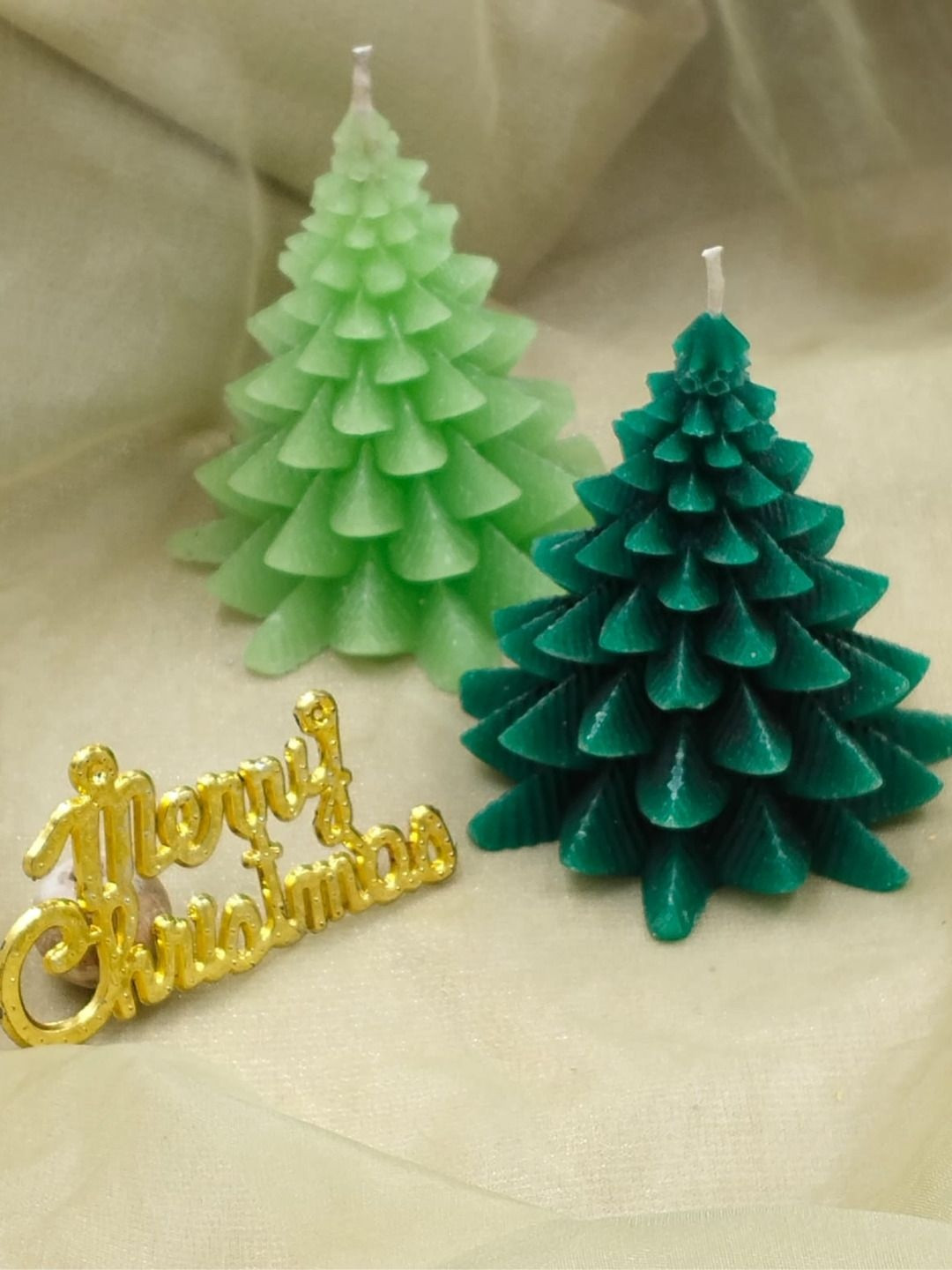 LIGHT JEWELS Green  2 pieces Pillar Christmas Tree Candle