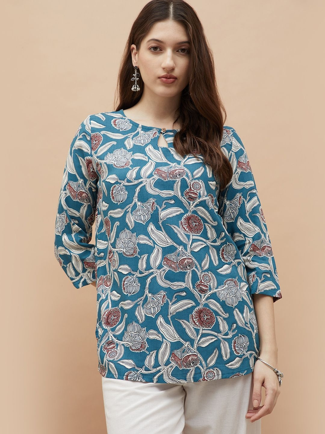 Melange by Lifestyle Women Botanical Printed Keyhole Neck Kurti
