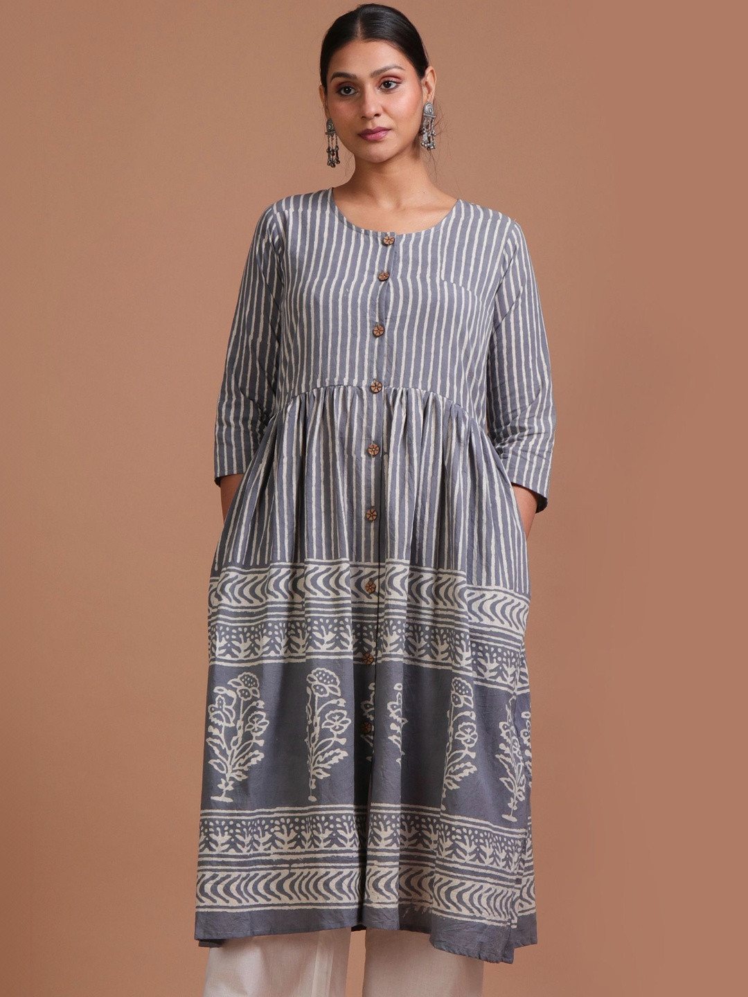 TJORI Print A-Line Maxi Dress
