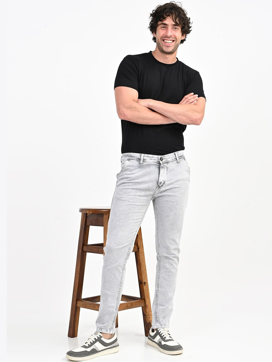 Native Bull Men Classic Slim Fit Mid-Rise Light Fade Stretchable Jeans