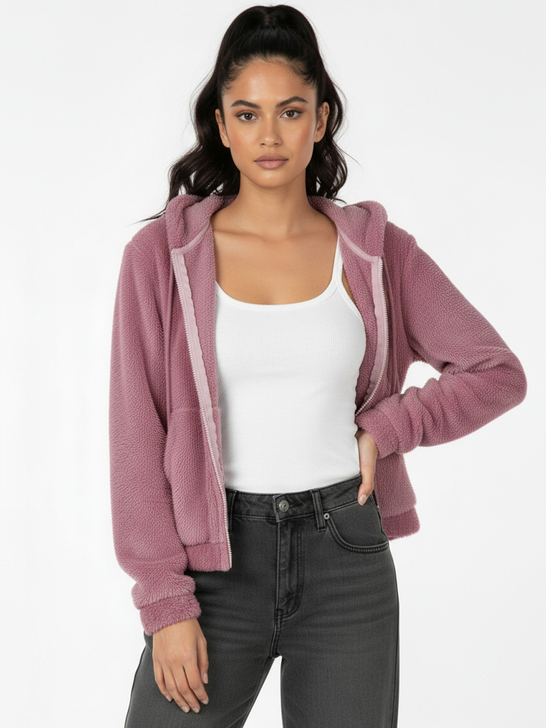 glitchez Hooded Relaxed Fit Fur Bomber Jacket