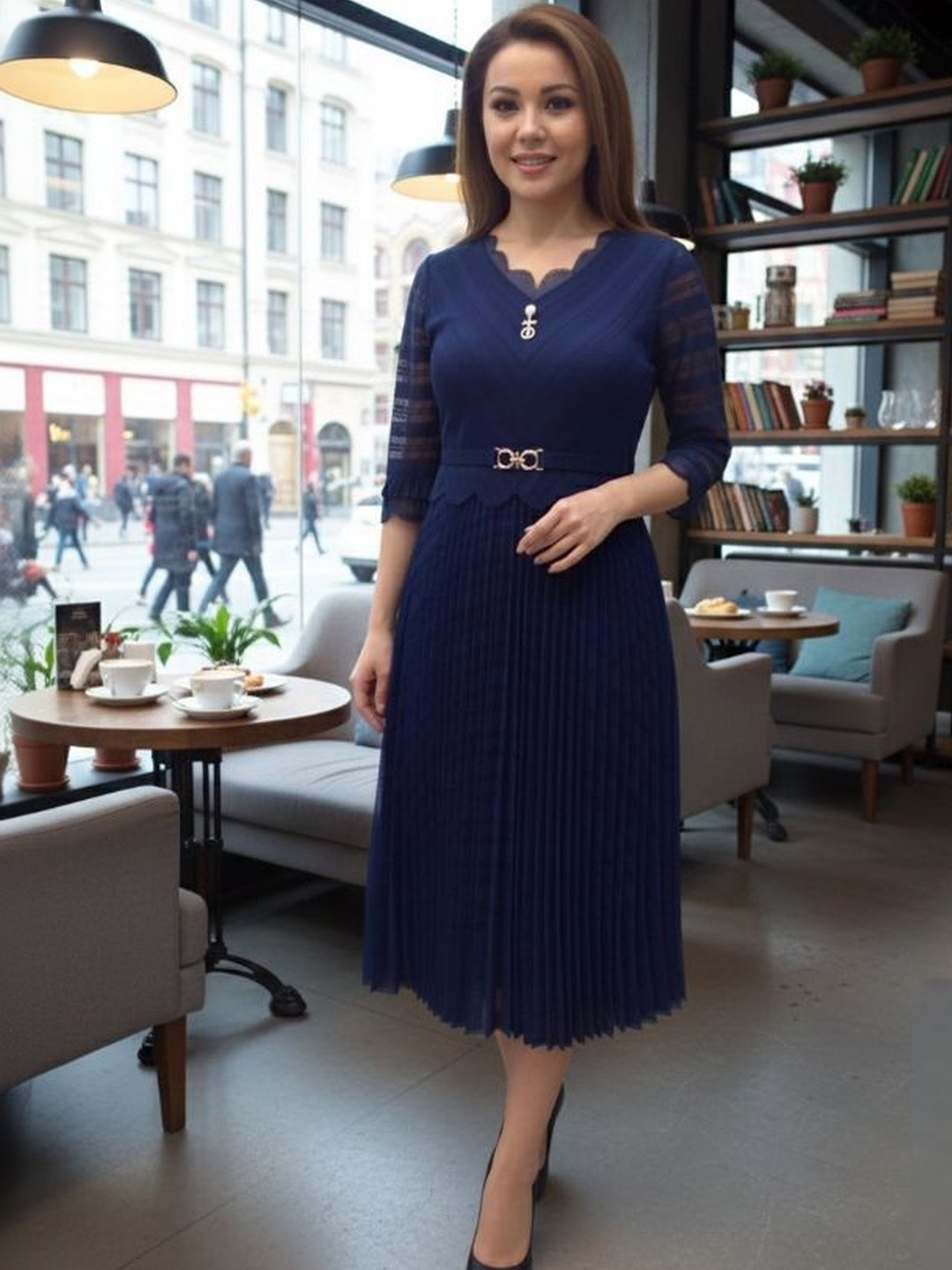 MARC LOUIS Georgette Fit & Flare Midi Dress