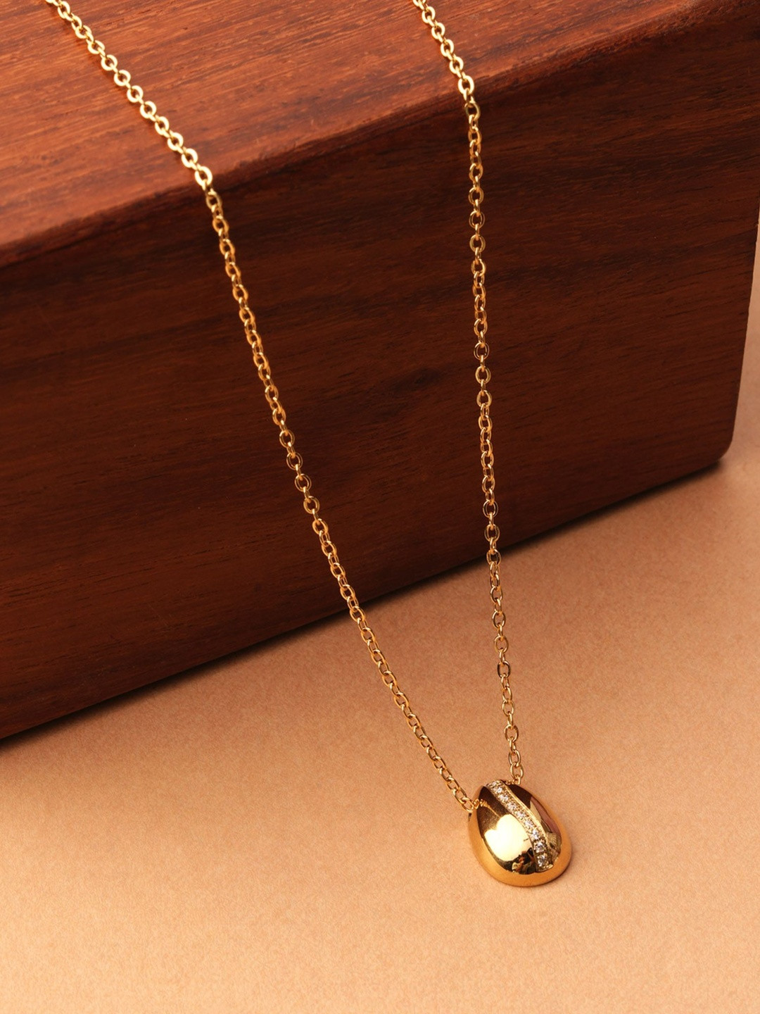 PALMONAS Oval Locket Gold-Plated Cubic Zirconia Necklace