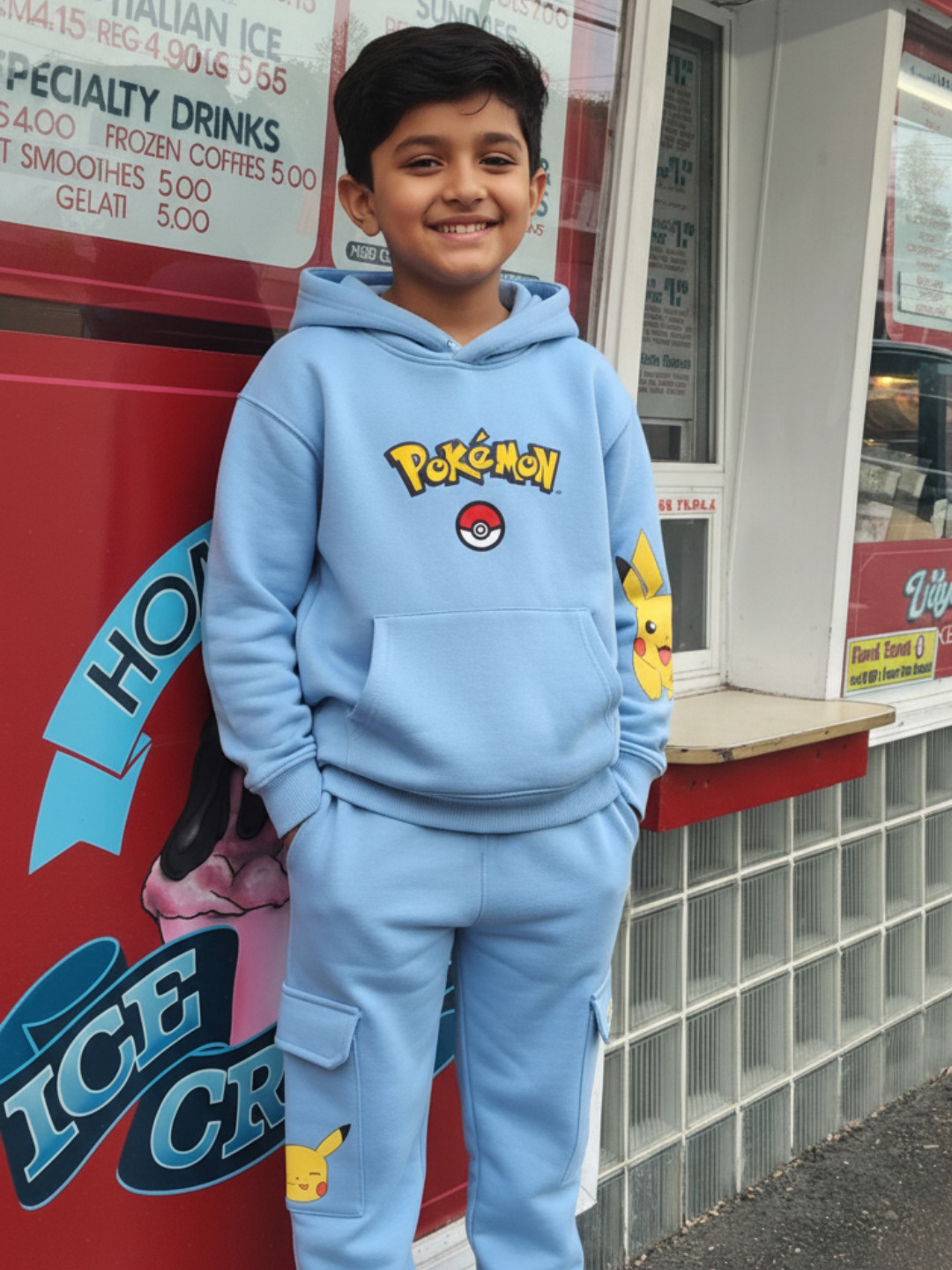 Nap Chief Kids Pokemon Printed Cotton Hooded Sweatshirt With Joggers