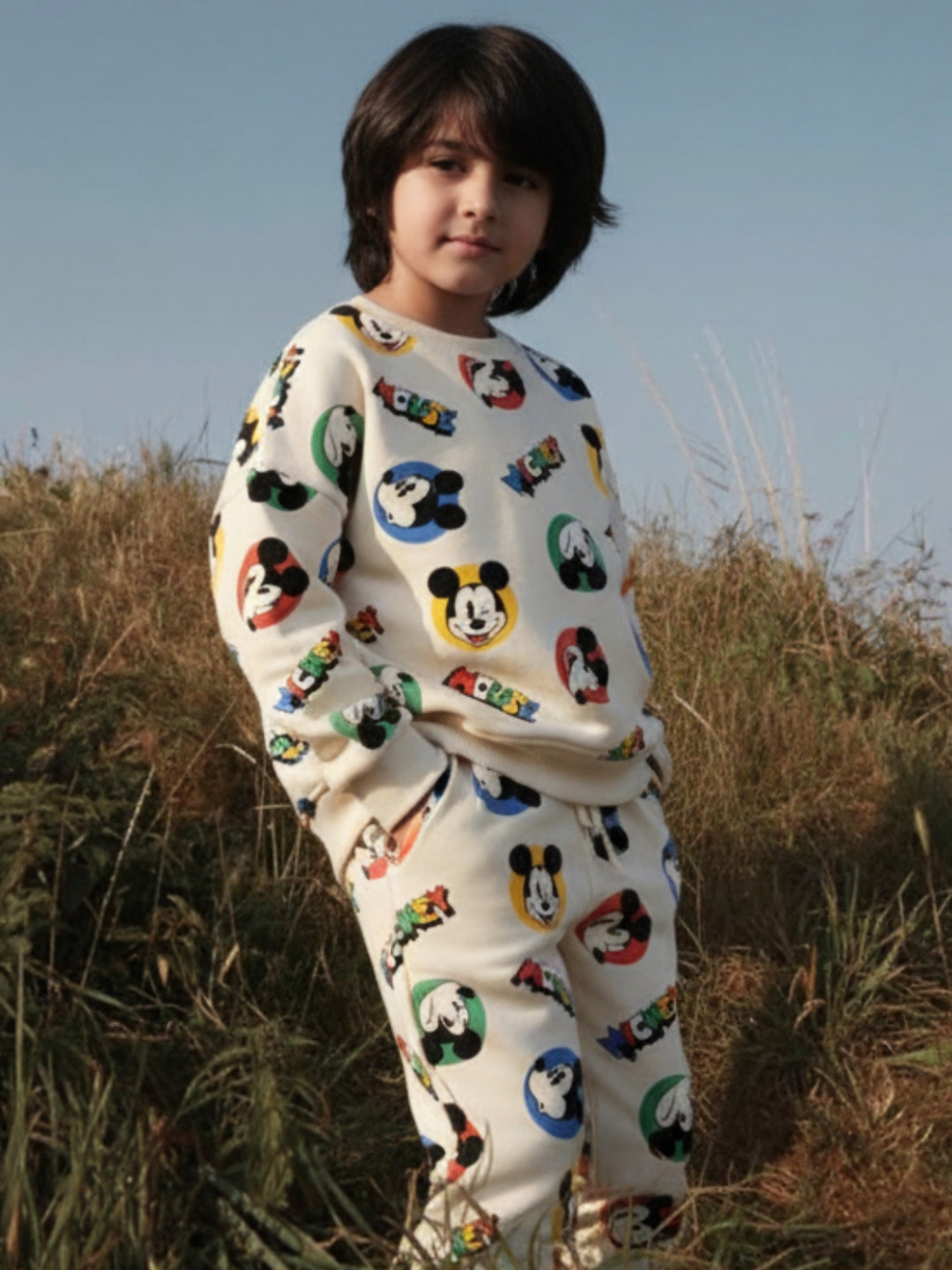 Nap Chief Kids Mickey Mood Printed Pure Cotton Sweatshirt With Joggers