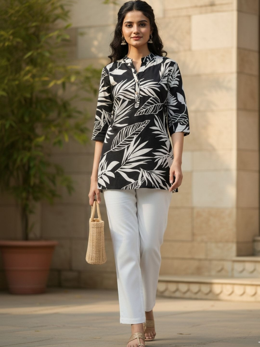 OZIA Women Botanical Printed Pure Cotton Kurti