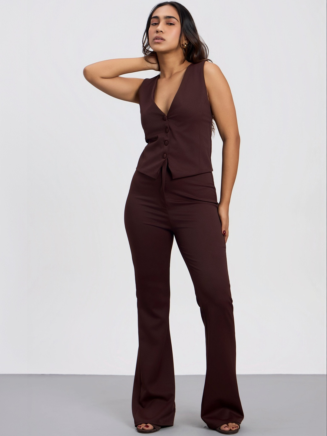 COLOR CAPITAL Women Tailored Flared High-Rise Zip Trousers