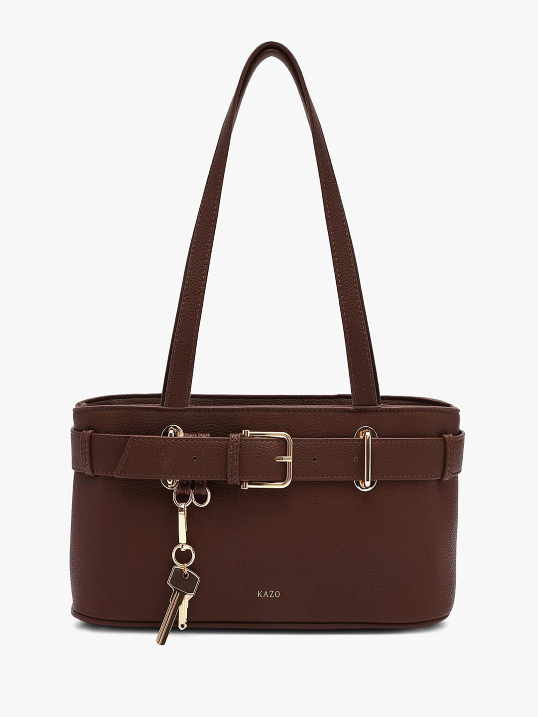 Kazo Women Elara Textured Structured Buckle Detail Shoulder Bag