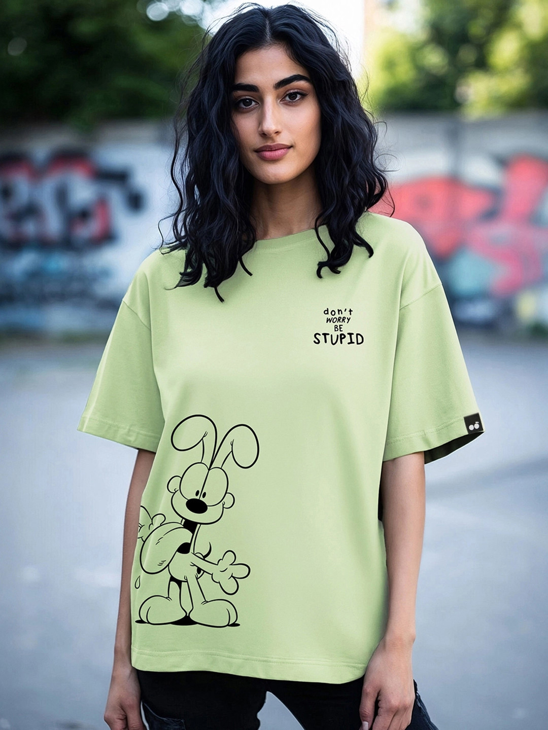 Bewakoof x Official Garfield Merchandise Be Stupid Typography Print Oversized T-shirt