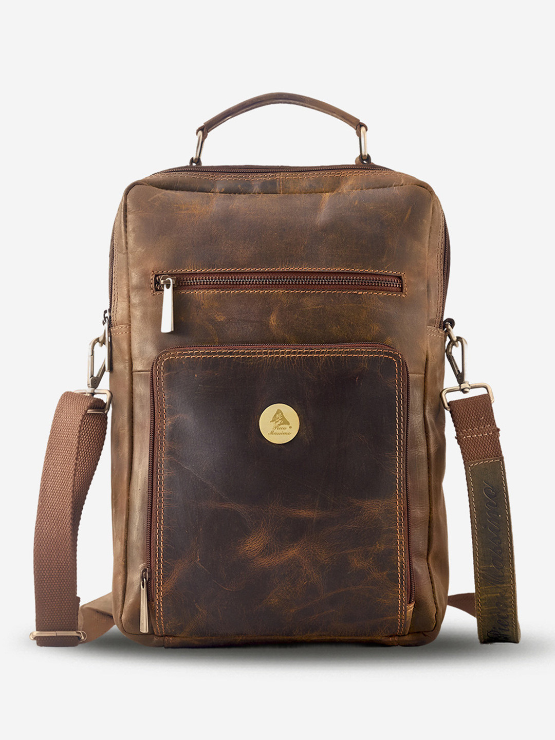 Picco Massimo Unisex Tan Textured Messenger Bag