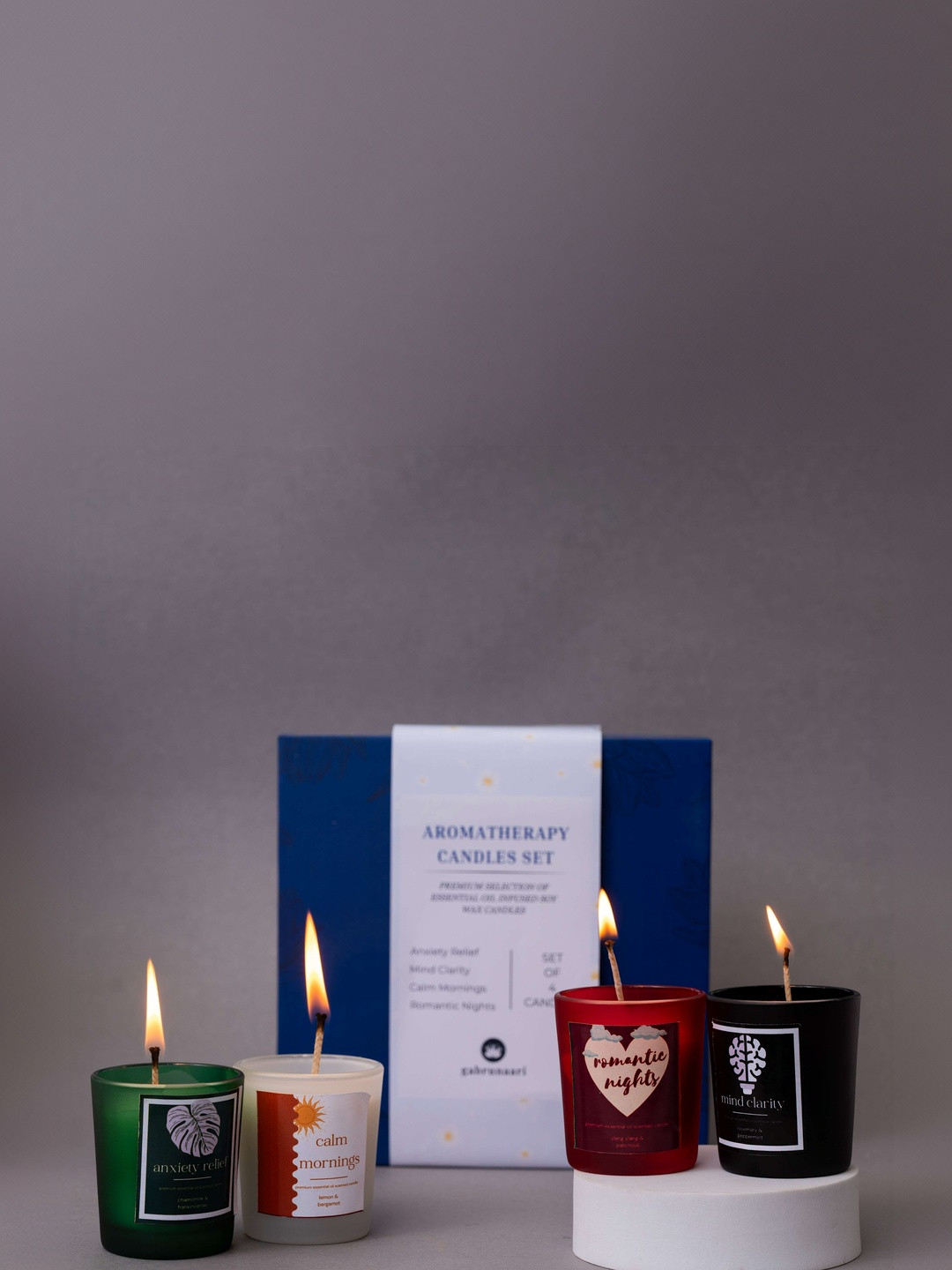 gabrunaari Set of 4 Serenity Ritual Aromatherapy Scented Glass Soy Wax Jar Candles