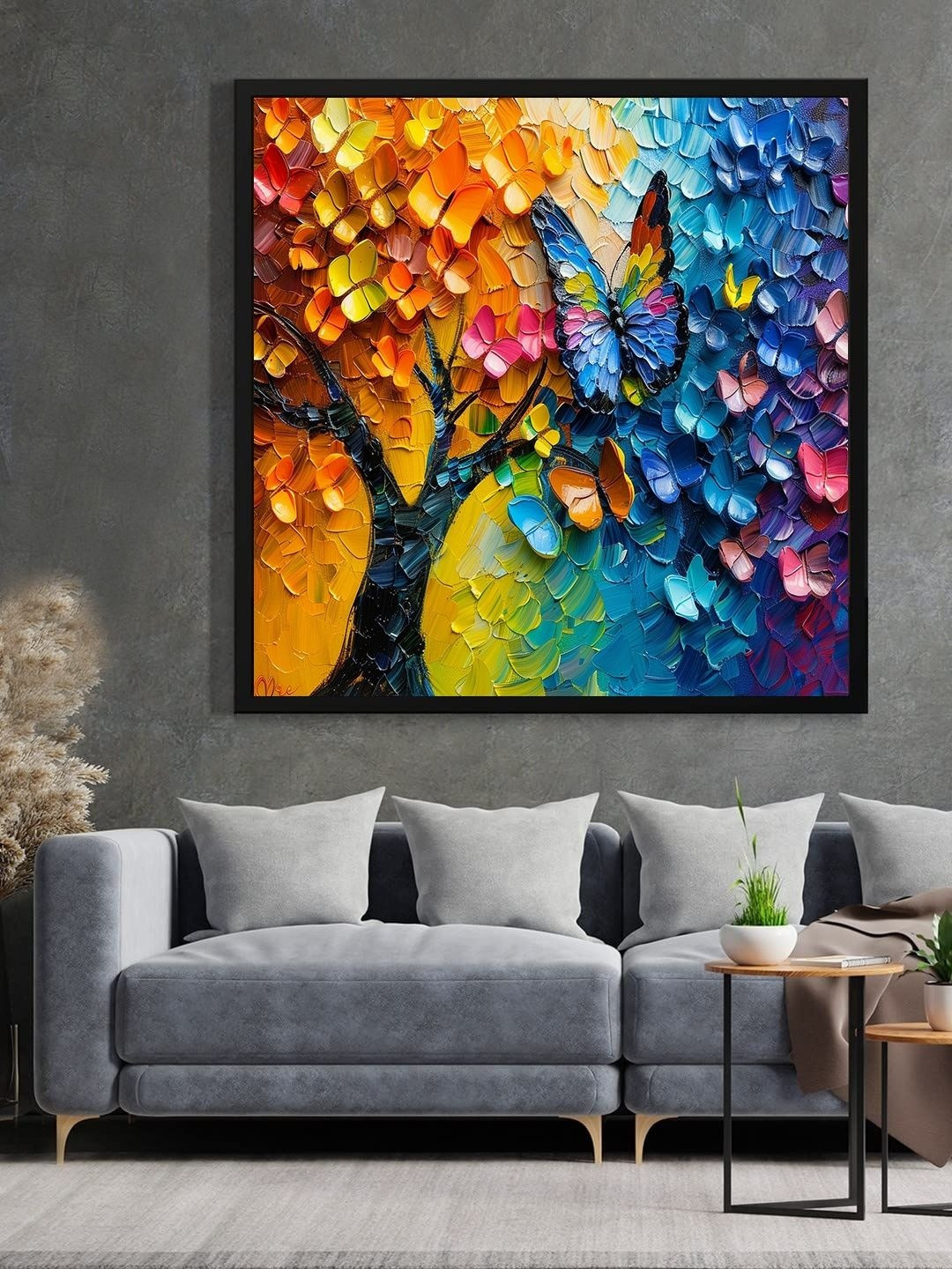 DECOR DADDY Orange Single Piece Canvas Trees Wall Painting