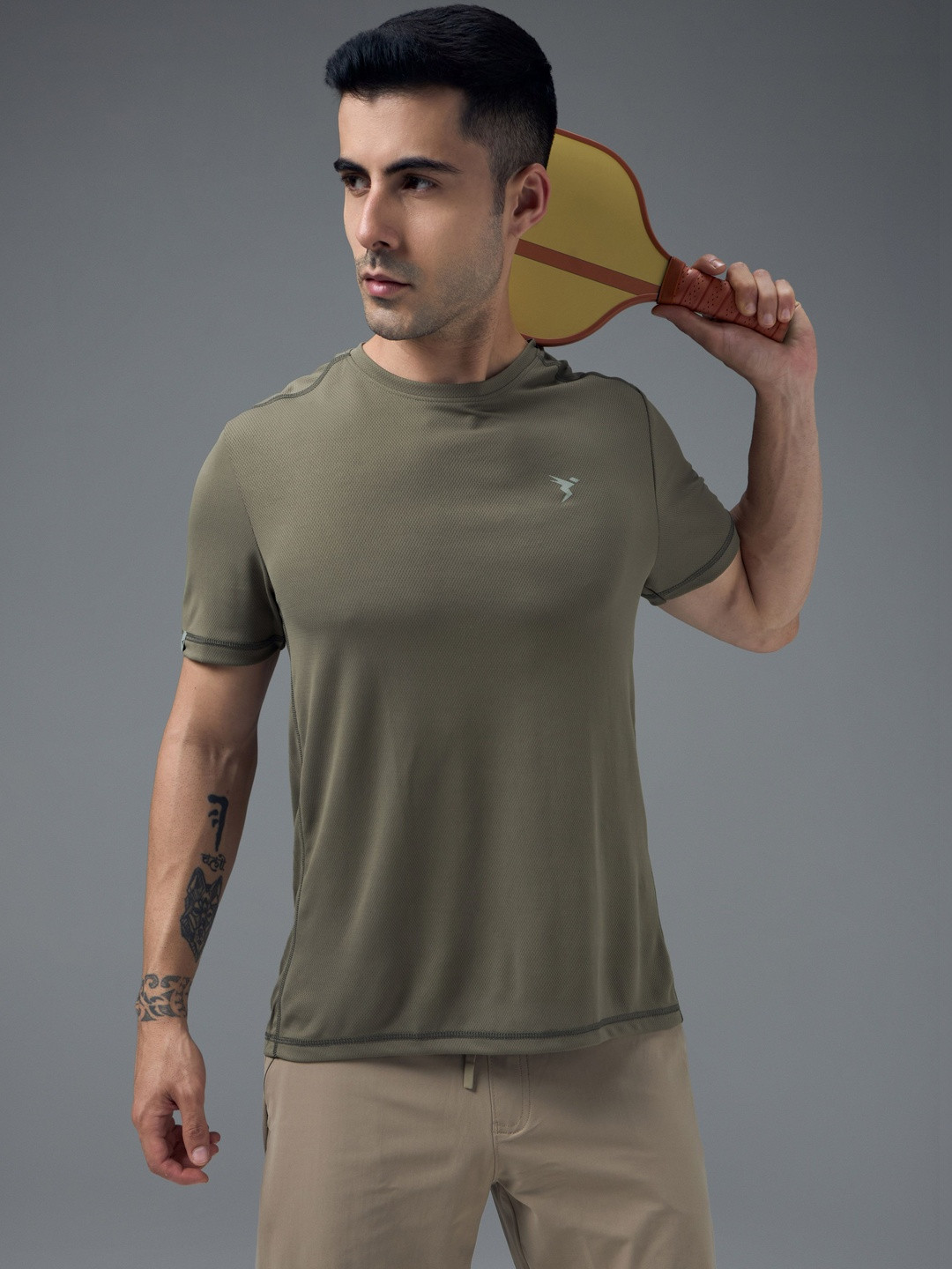 Technosport Men Brand Logo Anti Static Pockets Slim Fit T-shirt