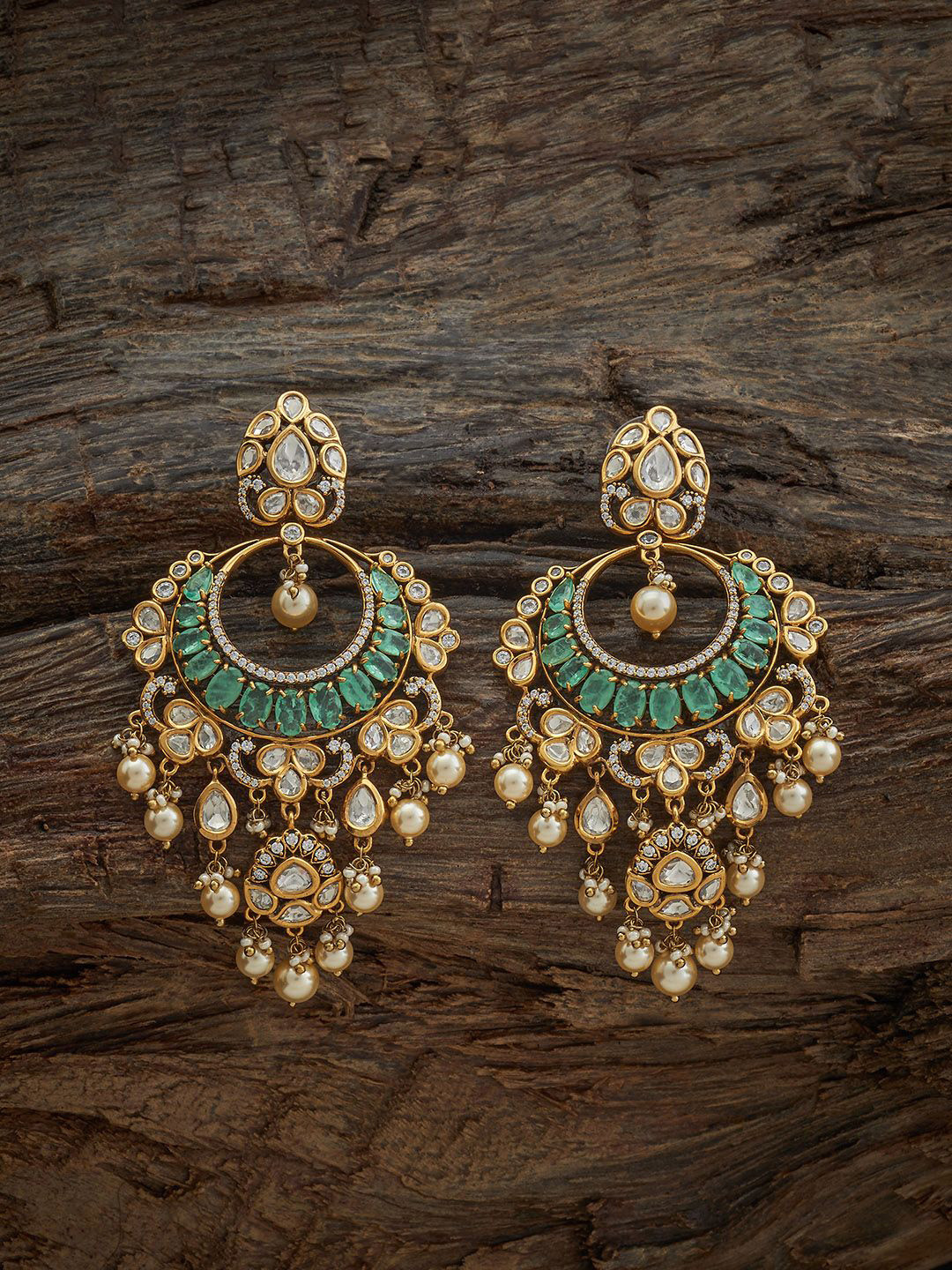 Kushal's Fashion Jewellery Embellished Bridal Victorian-Plated Teardrop Kundan Earrings