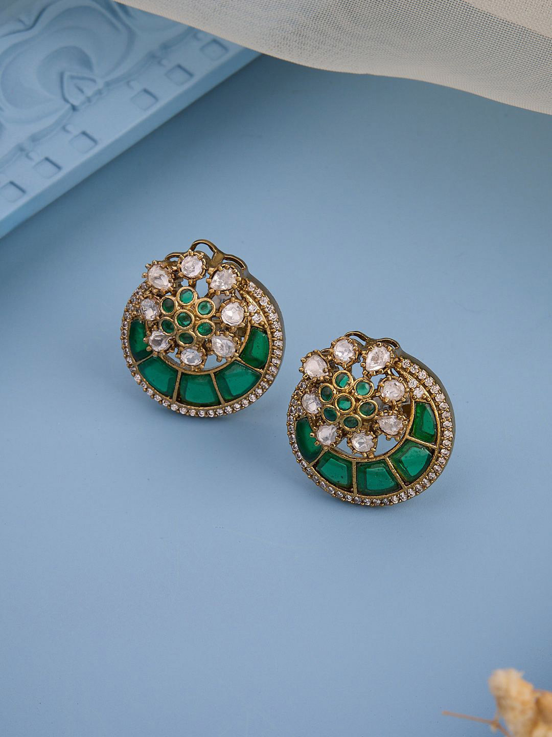 Kushal's Fashion Jewellery Victorian-Plated Floral Kundan Studded Studs