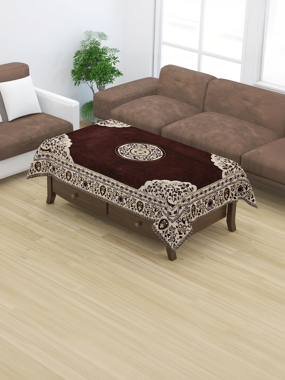 Furnishing Hut Brown Floral 4-Seater Table Cover