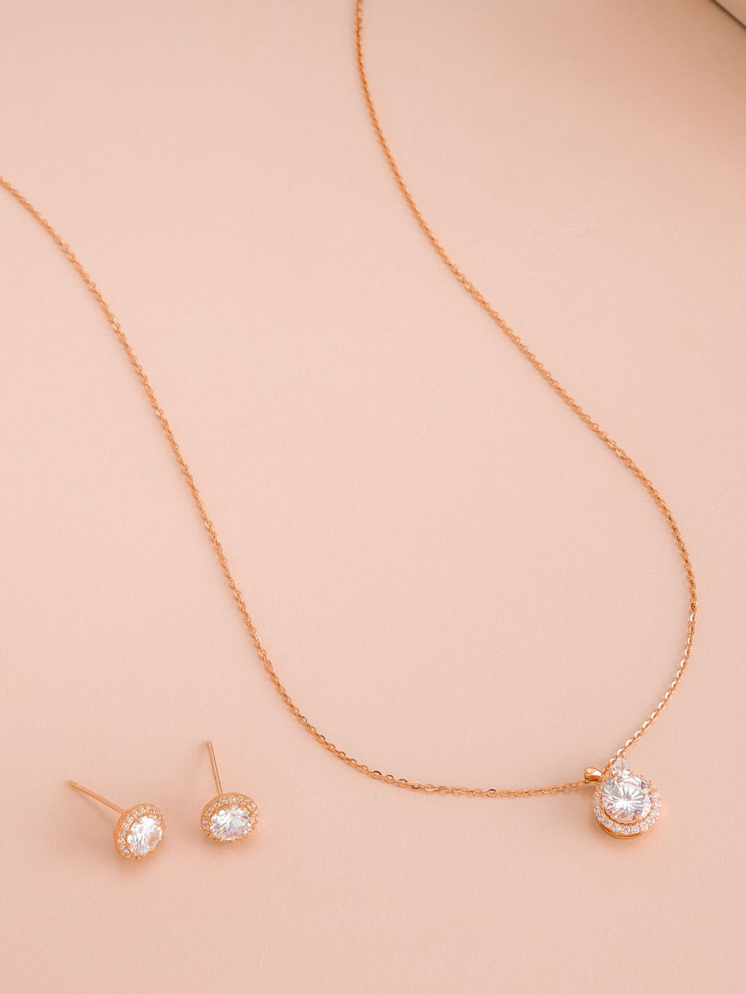 Kushal's Fashion Jewellery White 925 Pure Silver Rose Gold-Plated Party Pendant Set