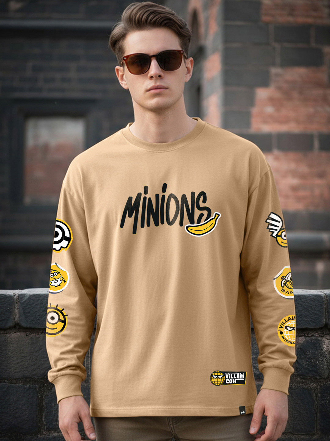 Bewakoof Typography Printed Round Neck Long Sleeve Pure Cotton Oversized T-shirt