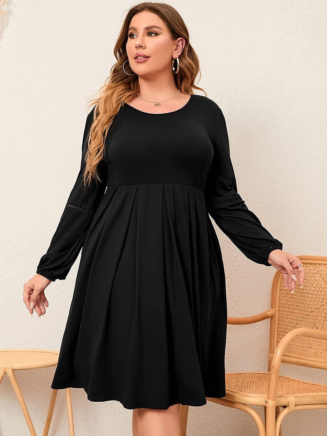 TASHVIKA'S Bishop Sleeve PU Coated A-Line Dress