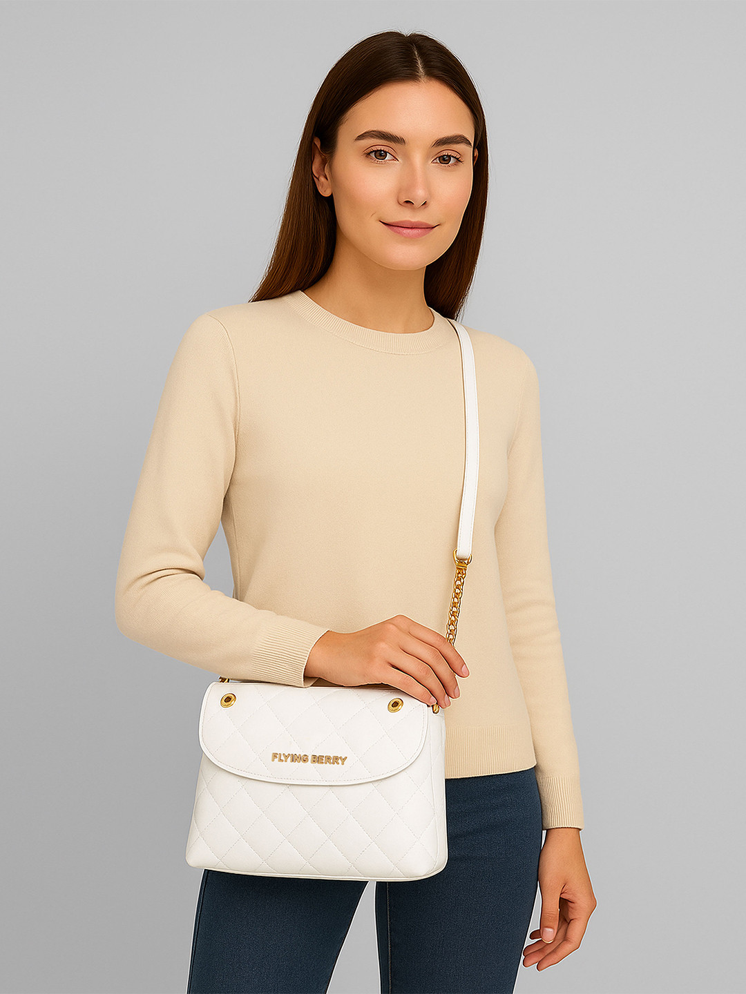 FLYING BERRY White Solid Sling Bag