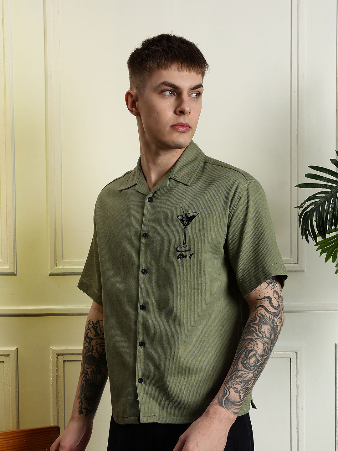 Eszett Martini Boxy Fit Cuban Collar Cotton Shirt