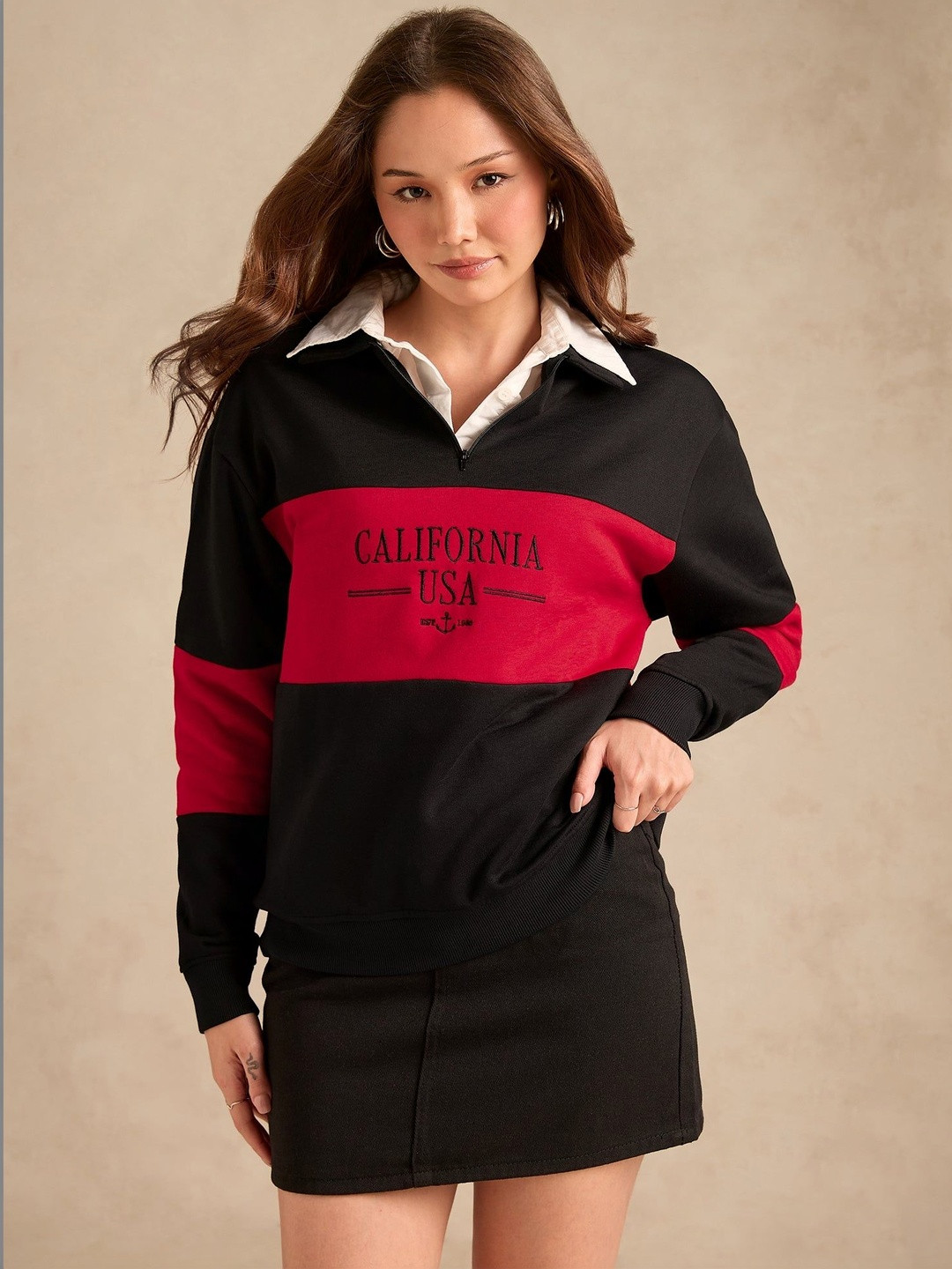 Outzidr Russian Fleece ColourBlocked Sweatshirt