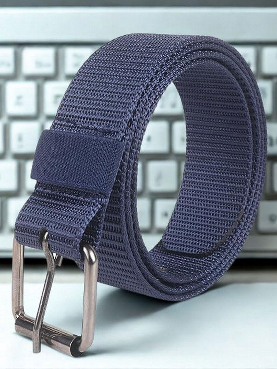 Infispace Men Woven Design Belt With Push Pin Closure
