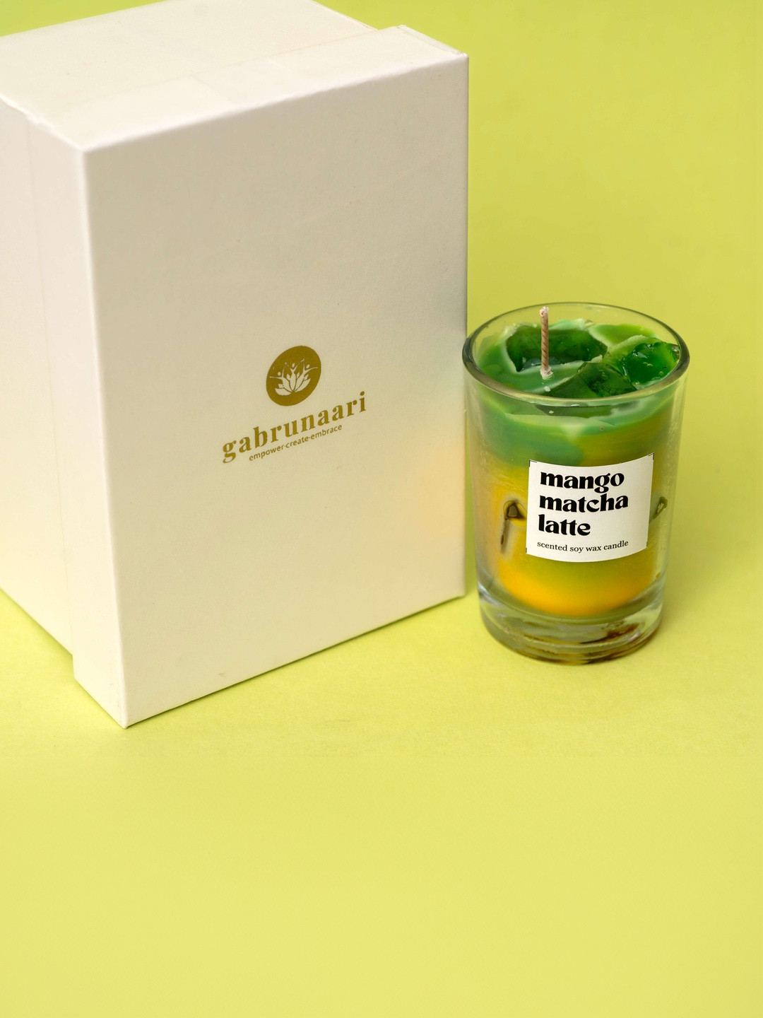 gabrunaari Yellow & Green Mango Matcha Latte Jar Candle