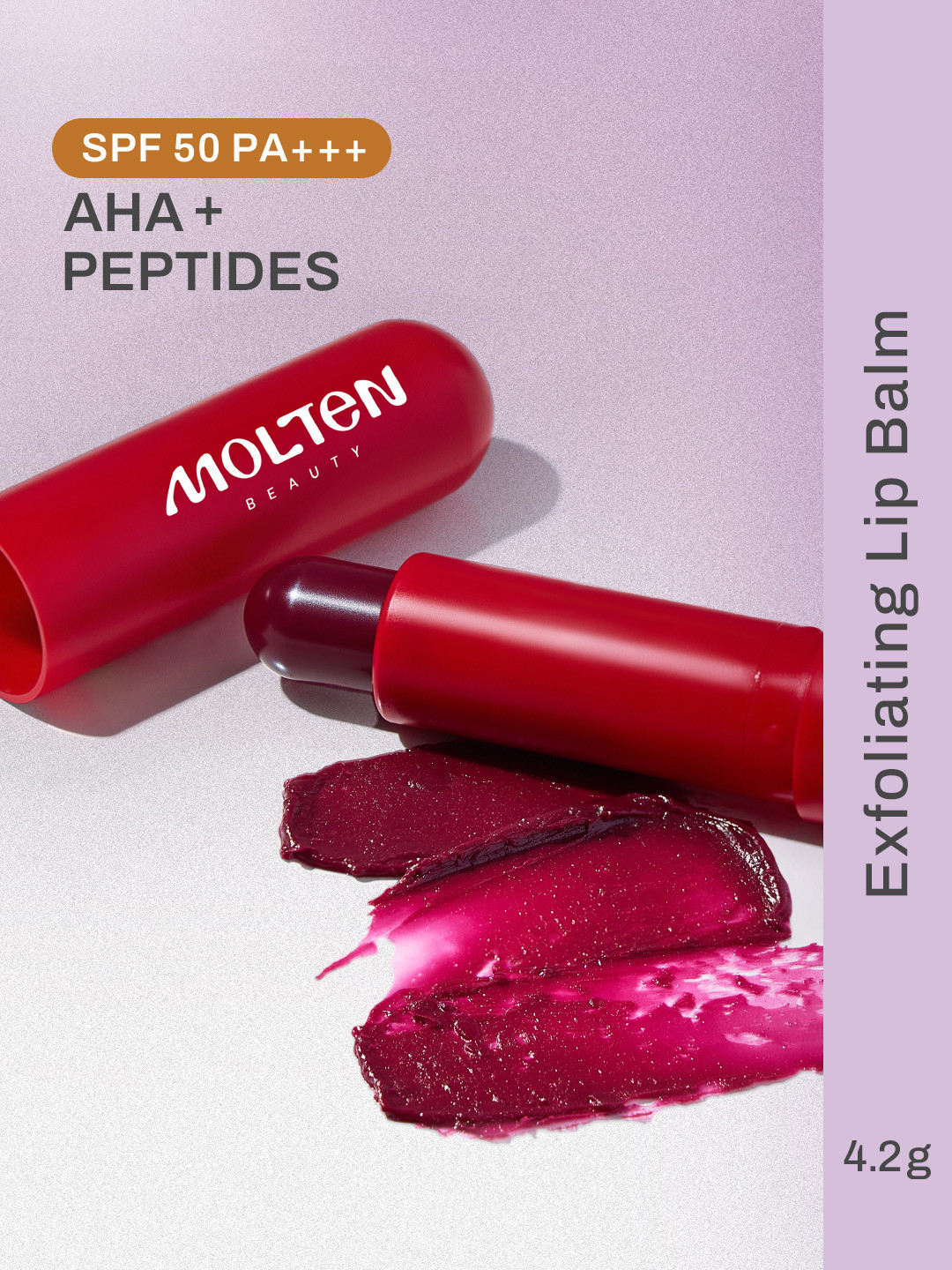 Molten Beauty Buff Glow Lip Balm SPF 50 PA+++ With AHA- 4.2 g- Berry Flicker 02