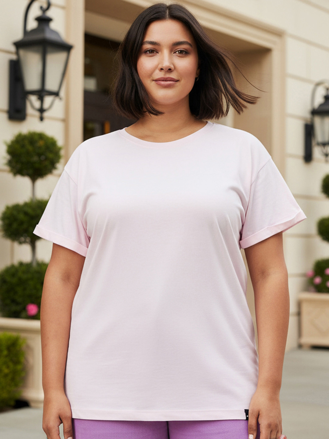 Bewakoof Plus Drop Shoulder Sleeves Cotton Relaxed Fit Longline T-shirt