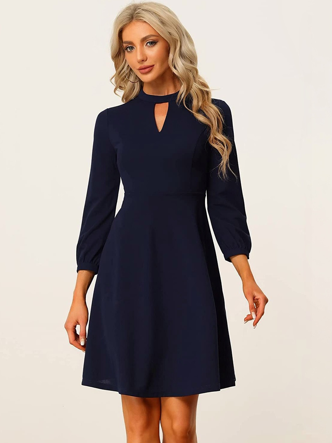 TASHVIKA'S Keyhole Neck Ruffled PU Coated Fit & Flare Dress