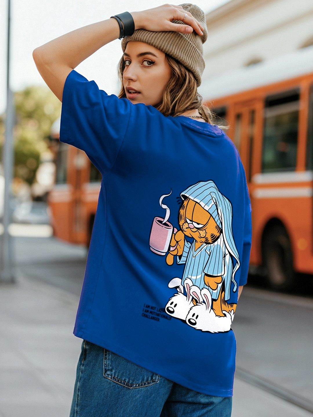 Bewakoof x OFFICIAL GARFIELD MERCHANDISE Lazy Garfield Graphic Printed Oversized T-shirt
