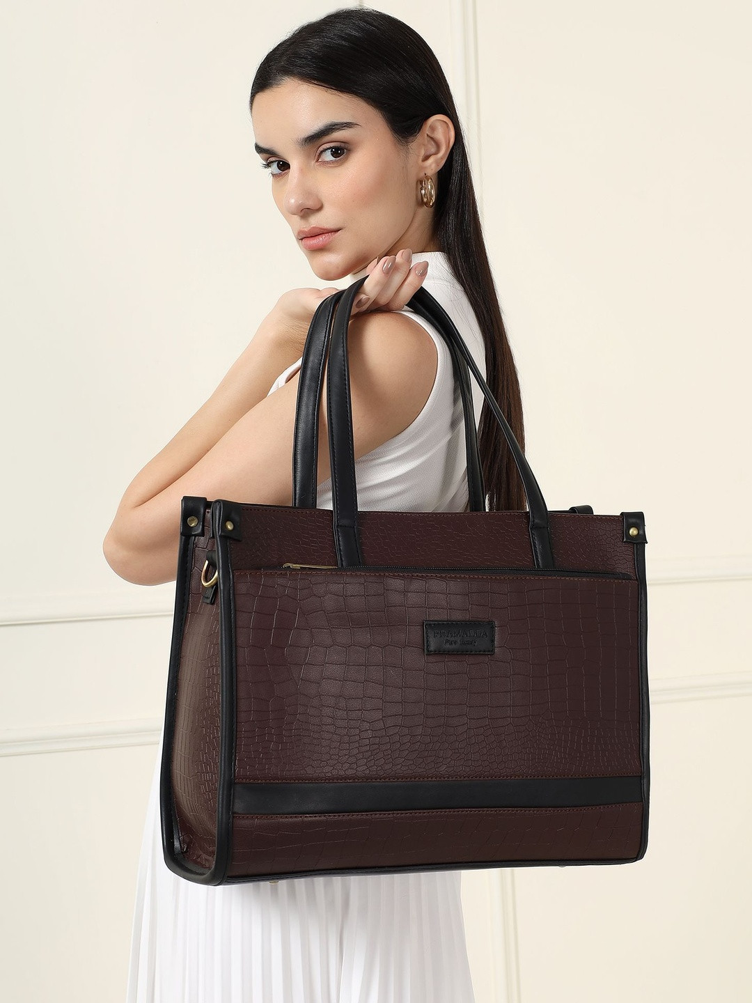 Pramadda Pure Luxury Textured Leather Structured Tote Bag