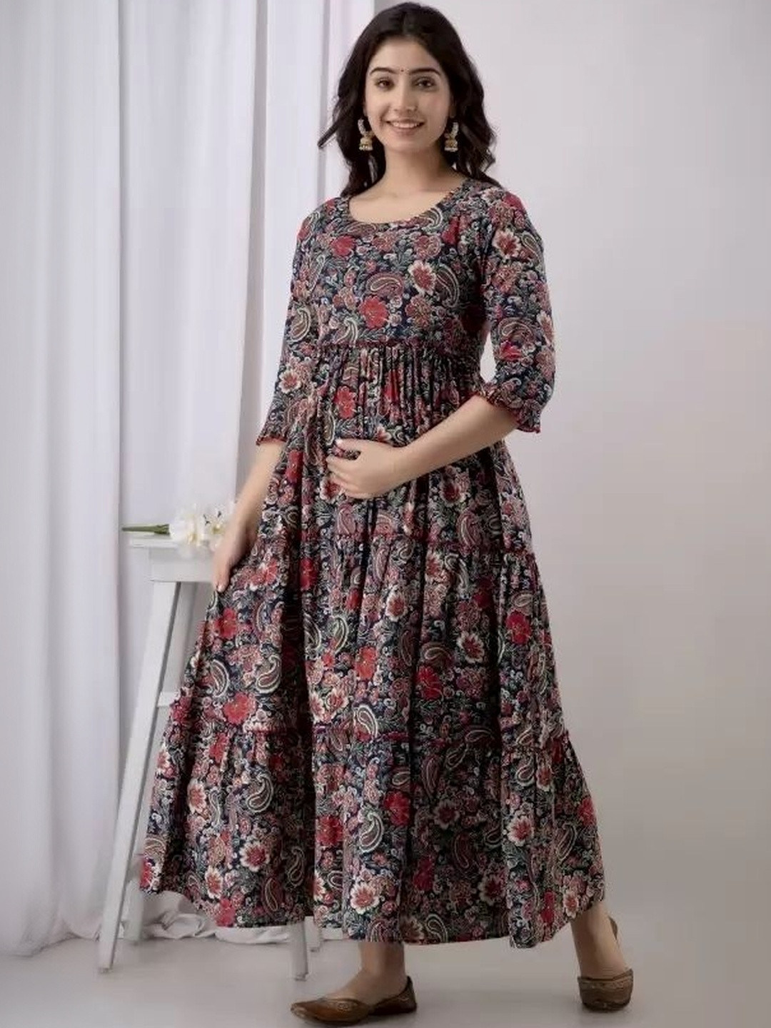 SupBir Women Printed Maternity Anarkali Kurta