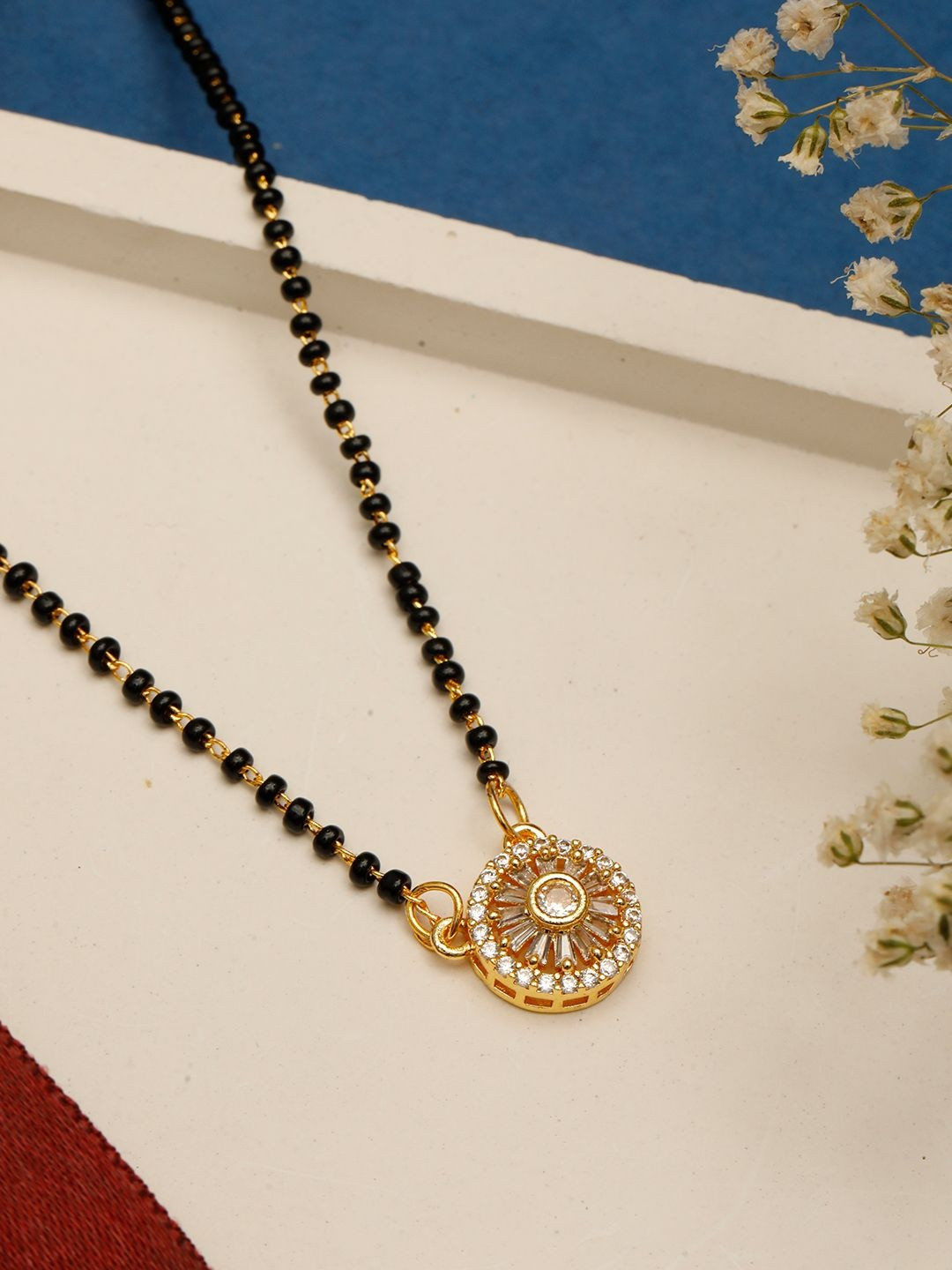 VIVAZS Gold-Plated Artificial Stones and Beads Mangalsutra