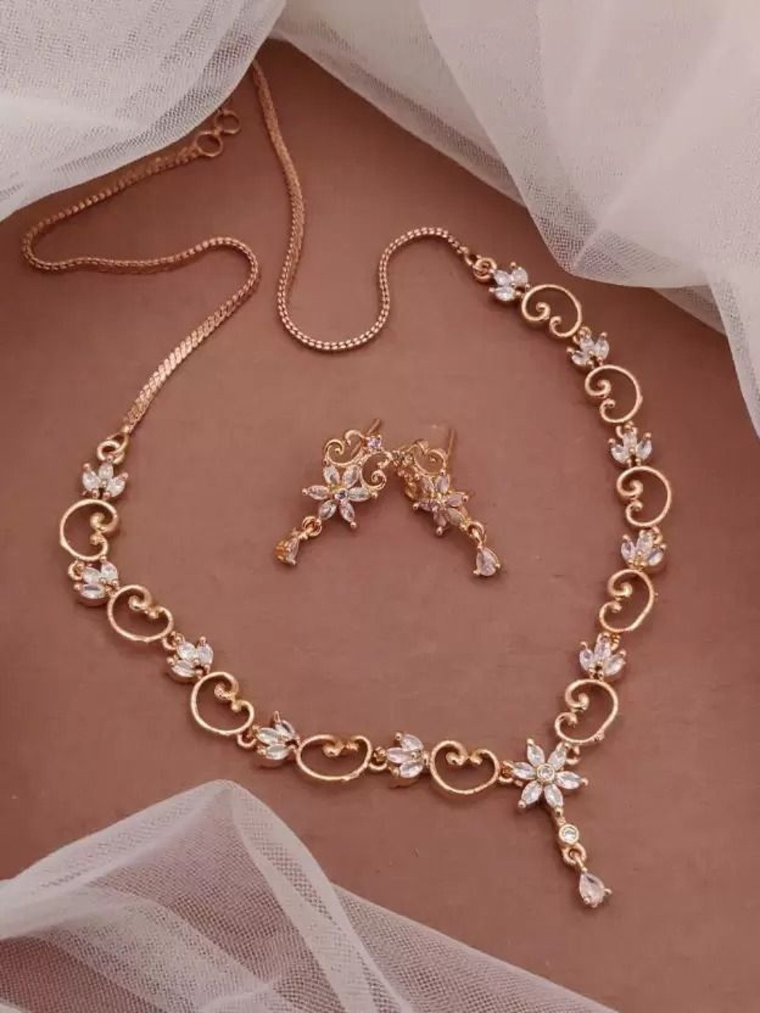 FANCY KF Rose Gold-Plated American Diamond Studded Jewellery Set