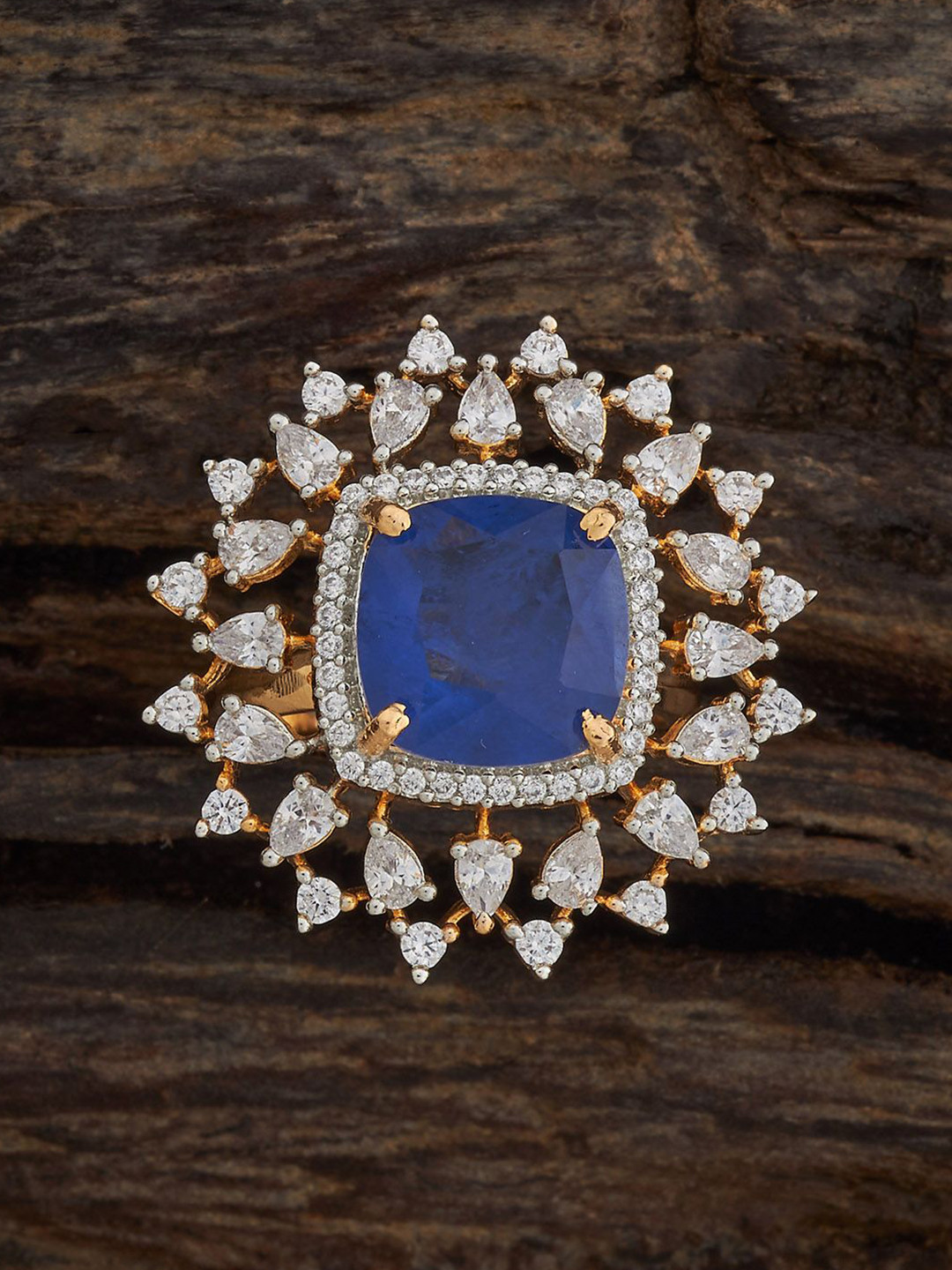 Kushal's Fashion Jewellery Sapphire Gold-Plated Party Zircon Finger Ring