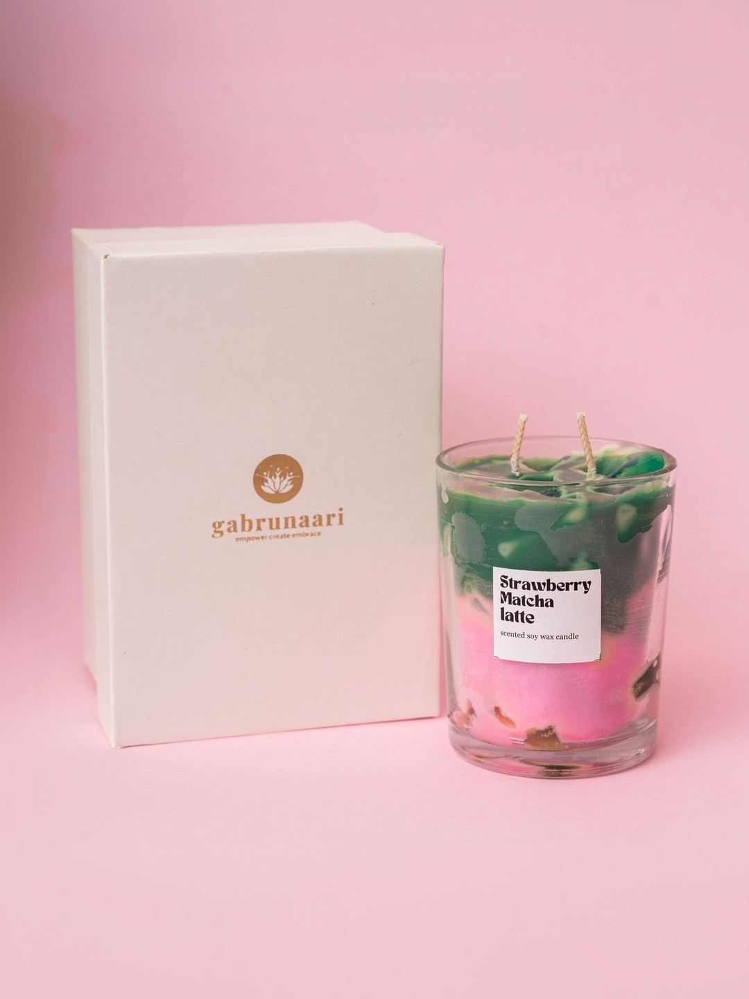 gabrunaari Berry Matcha Bliss Pink & Green Solid Scented Jar Candle