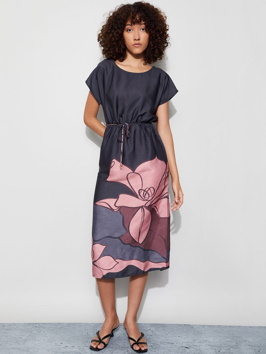 CODE by Lifestyle Floral Print Kimono Sleeve Kaftan Midi Dress