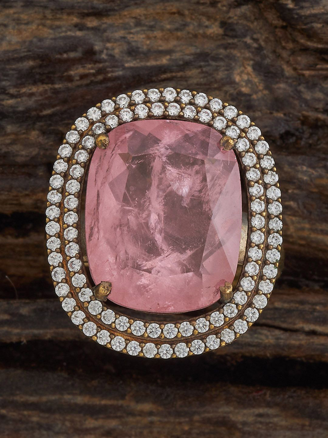 Kushal's Fashion Jewellery Pink Victorian-Plated Party Zircon Finger Ring